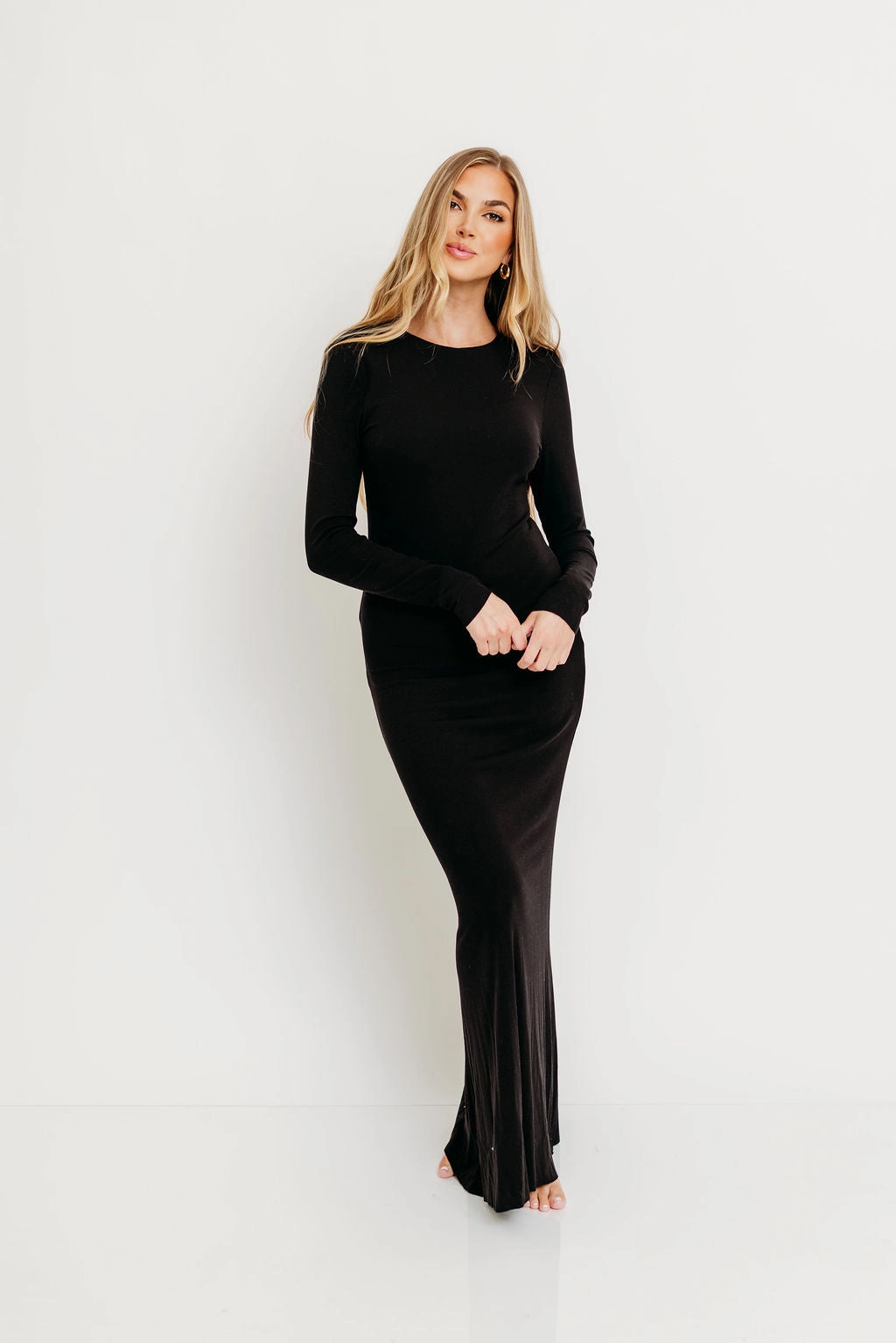 Cru Tiny Ribbed Maxi Dress in Black - Bump Friendly Shiny Zip