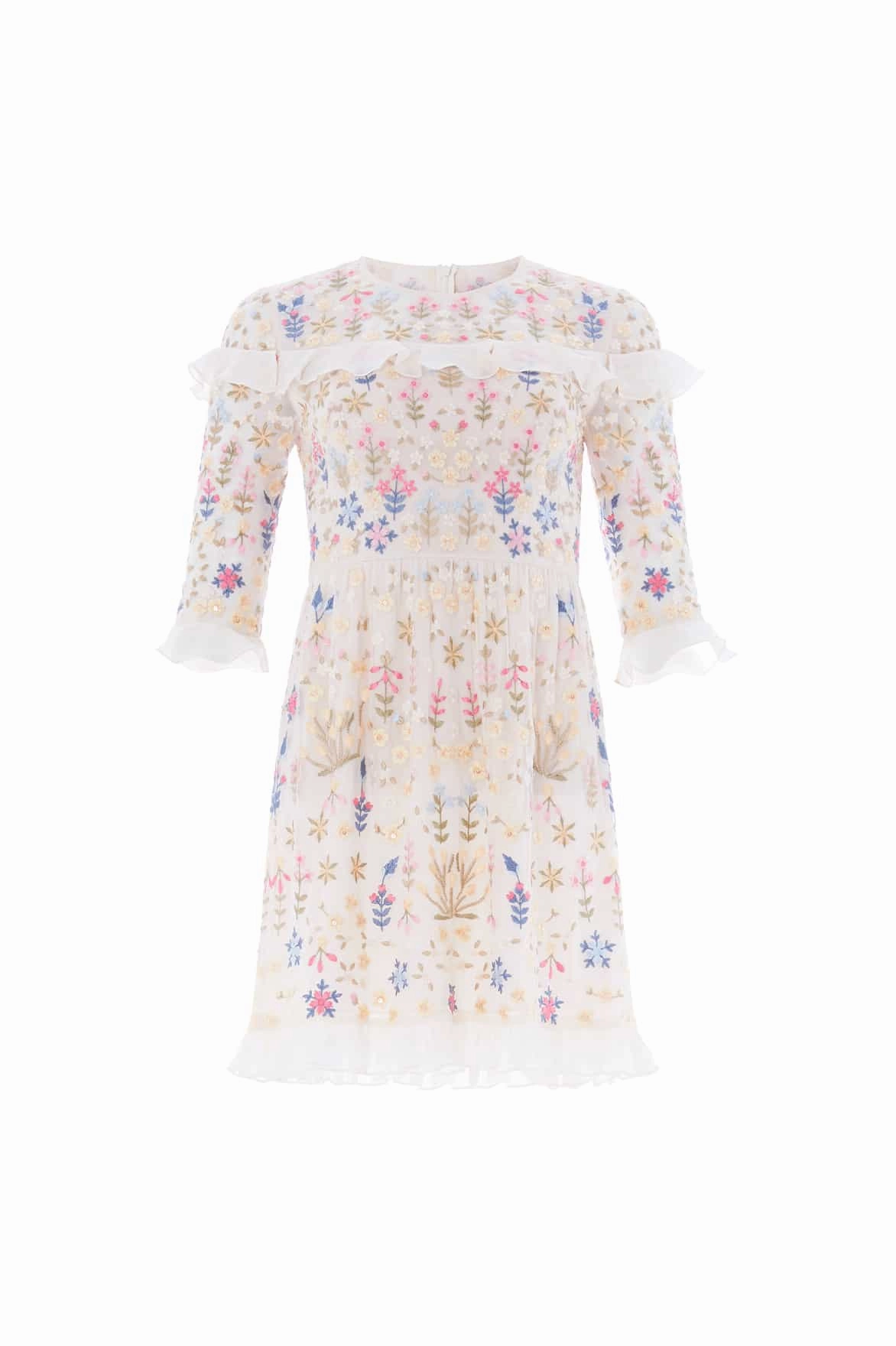 Flowerbed Embroidery Mini Dress Bare Glow
