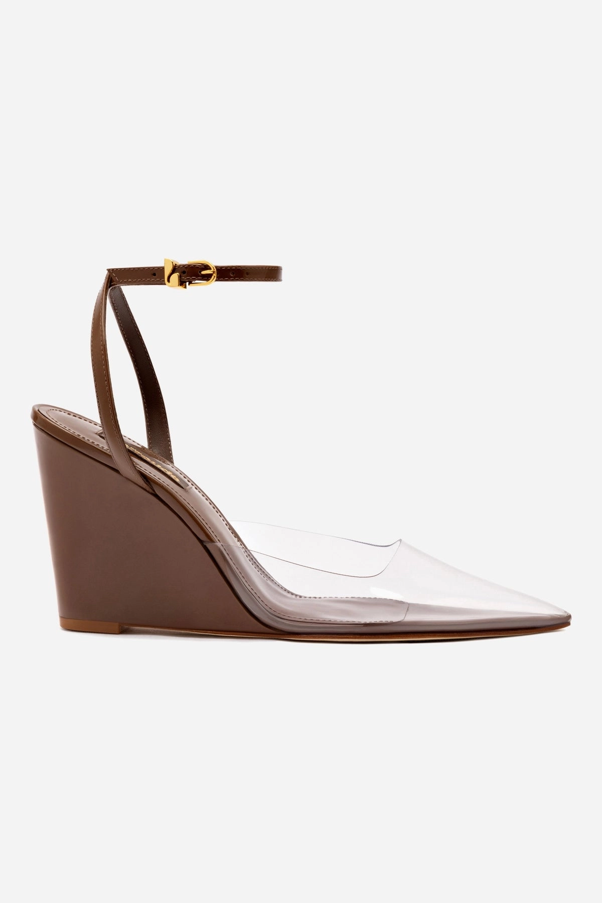 Kim Wedge Pump In Burnt Umber Leather and Vinyl Rich Jewel Sustainable Leather