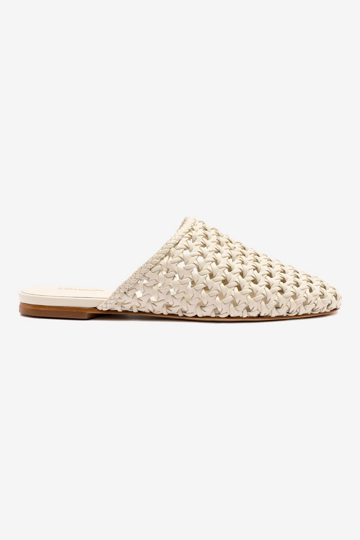 Cold Tone Venice Macrame Flat Mule In Ivory Leather
