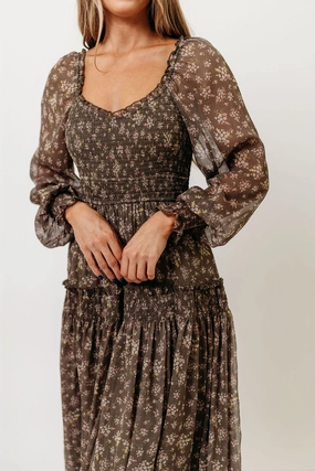 Soft Lines Luisa Smocked Floral Maxi Dress in Dusted Eucalyptus