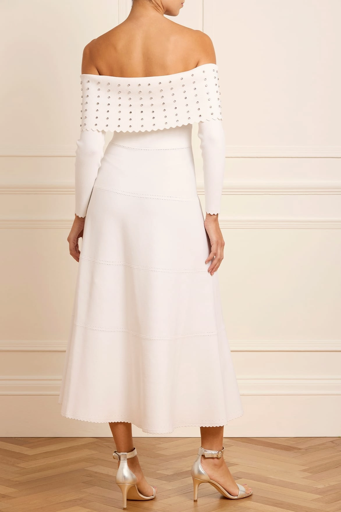 Embellished Bardot Knit Gown Classic Layers knee-length