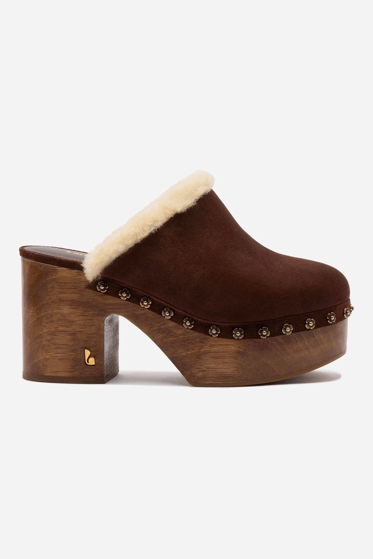 Miso Wooden Platform Clog In Brown Suede And Natural Shearling Breathable Material Daily Walk