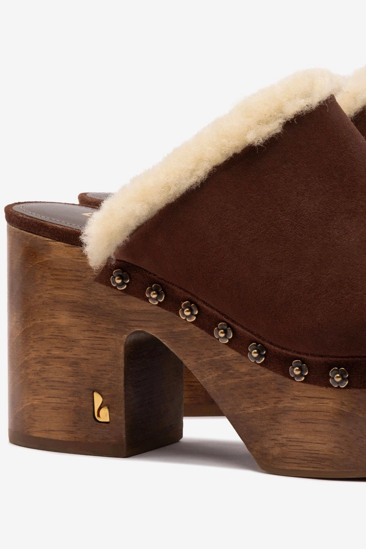 Miso Wooden Platform Clog In Brown Suede And Natural Shearling Flexibility Fast Go