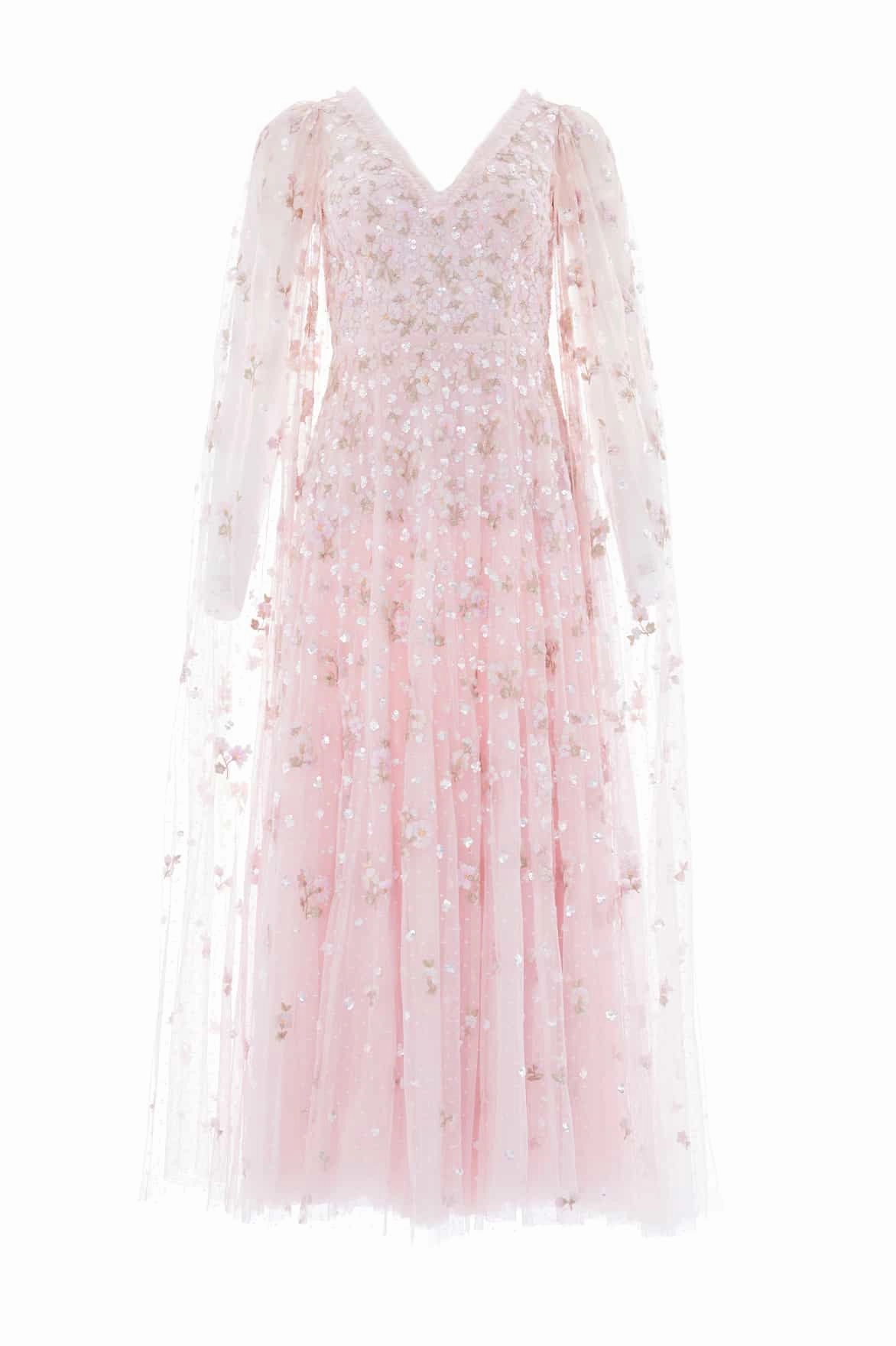 Detachable-Detail Dahlia Ditsy Ankle Gown