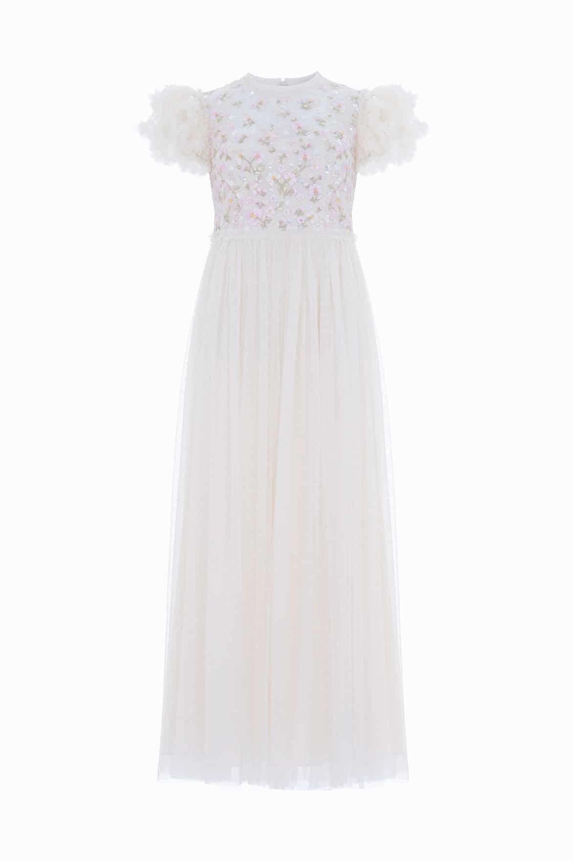 Relaxed Style Dahlia Ditsy Bodice Round Neck Ankle Gown