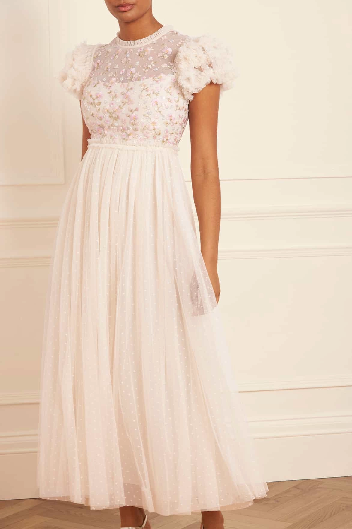 Shine Dressy Dahlia Ditsy Bodice Round Neck Ankle Gown