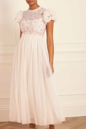 Shine Dressy Dahlia Ditsy Bodice Round Neck Ankle Gown