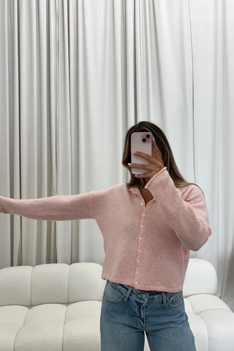 FourWayStretch Dani Classic Lightweight Button Down Cardigan Top in Sherbet