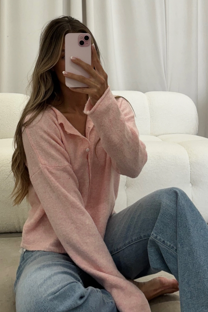 Dani Classic Lightweight Button Down Cardigan Top in Sherbet Compression Gradient StaticResistantFabric