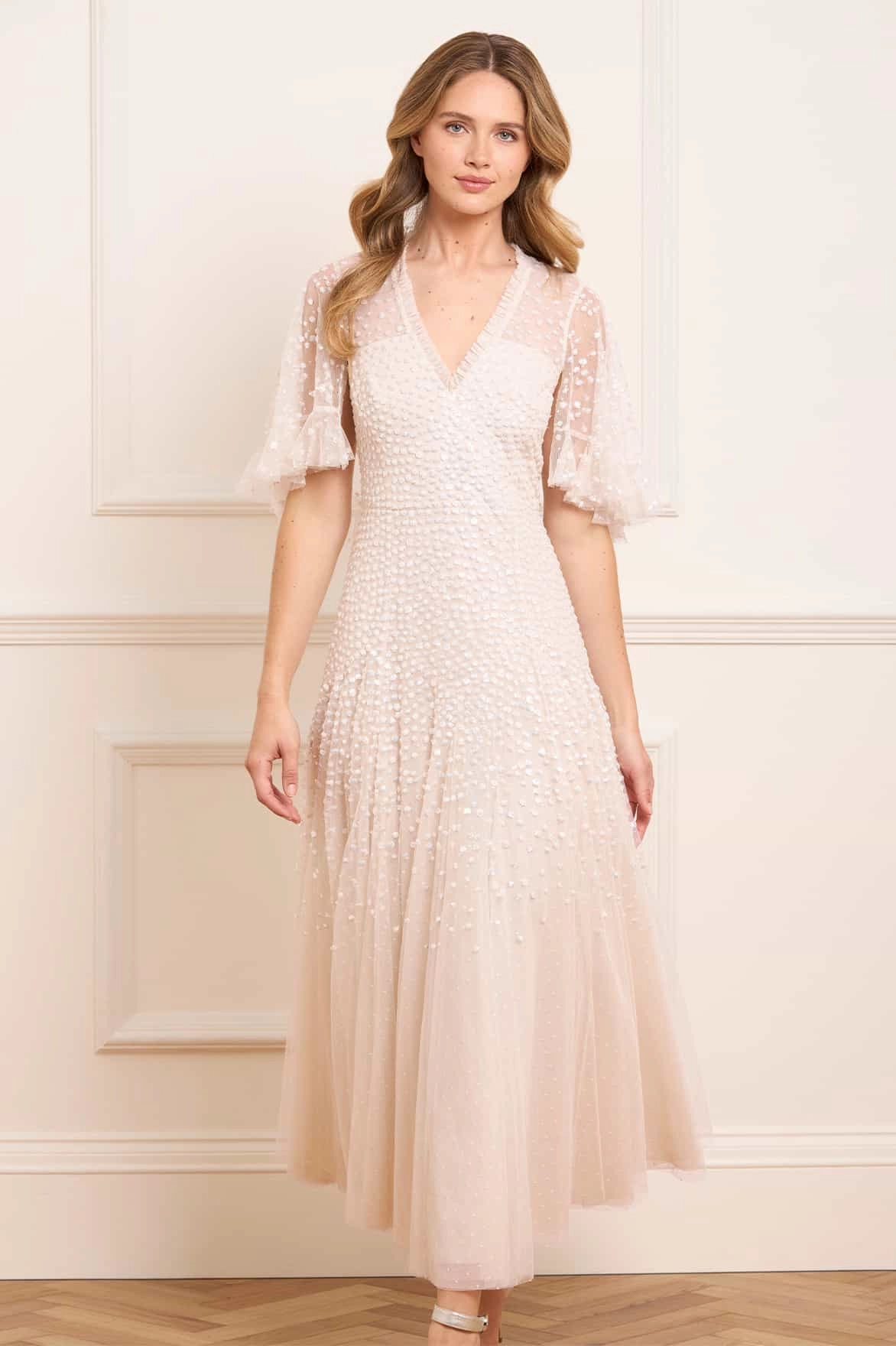 Street Mode Cozy Texture Dappled Sequin Cape Ankle Gown