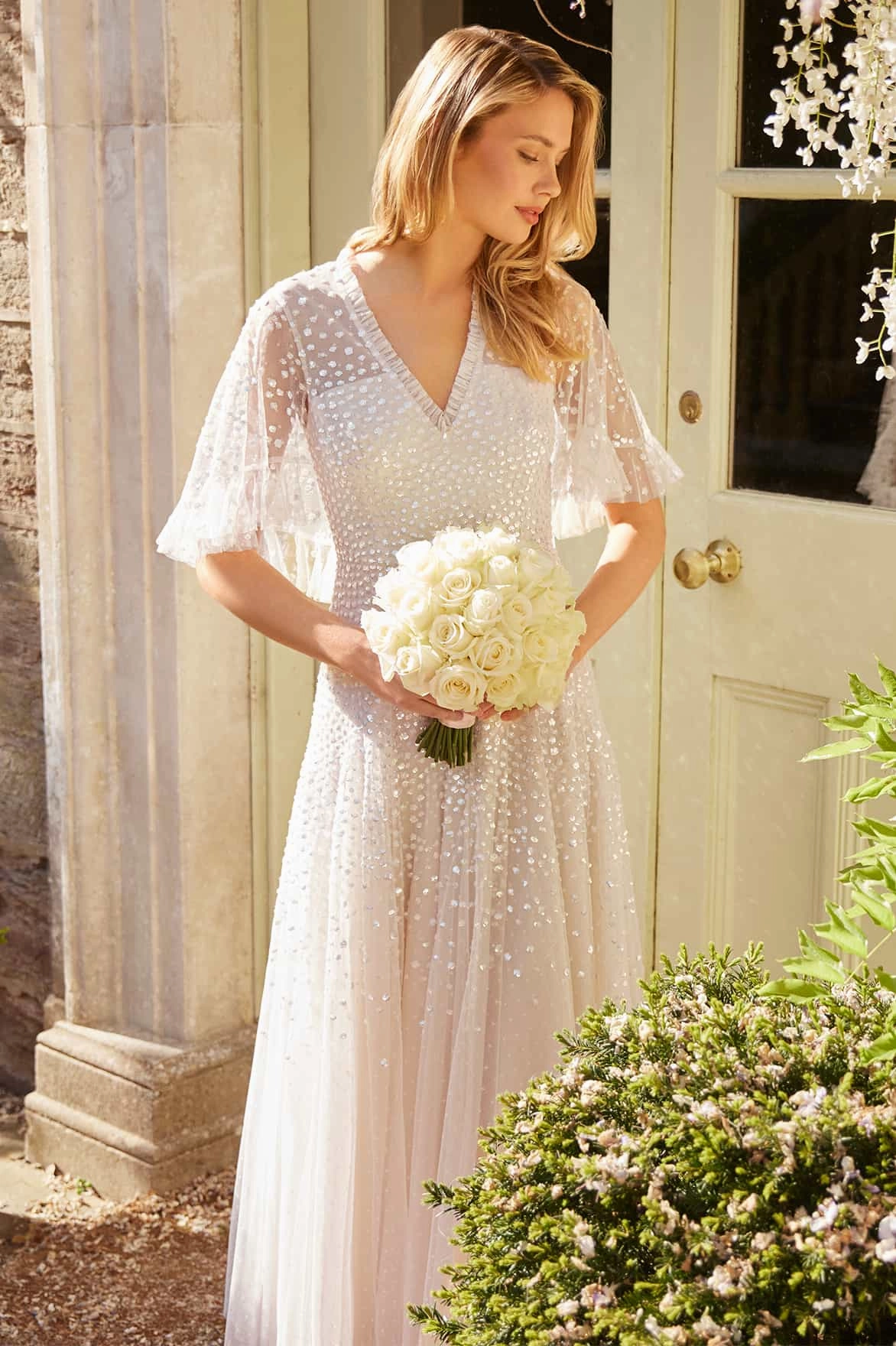 Dappled Sequin Cape Ankle Gown Walk Easy