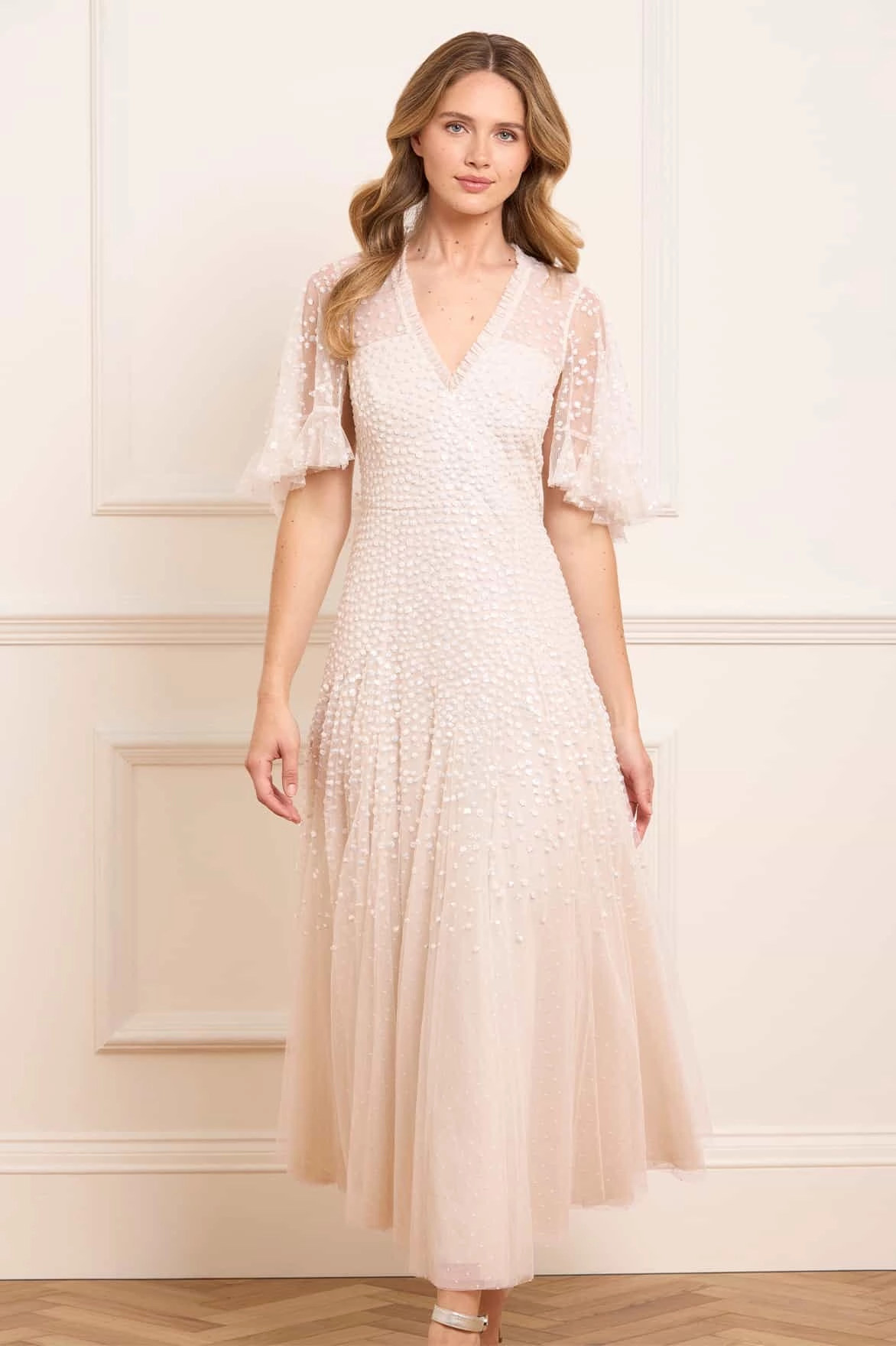 AntiPillTreatment Capsule-Wardrobe Dappled Sequin Cape Ankle Gown