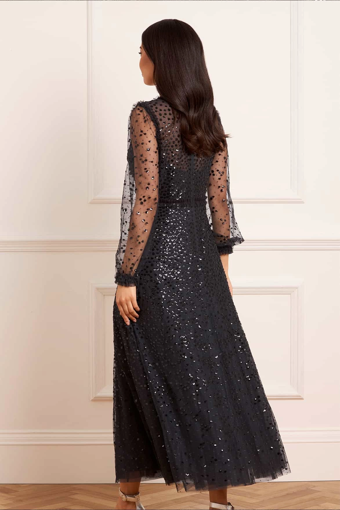 Dappled Sequin Long Sleeve Ankle Gown Inner Glow Lightweight-Structure