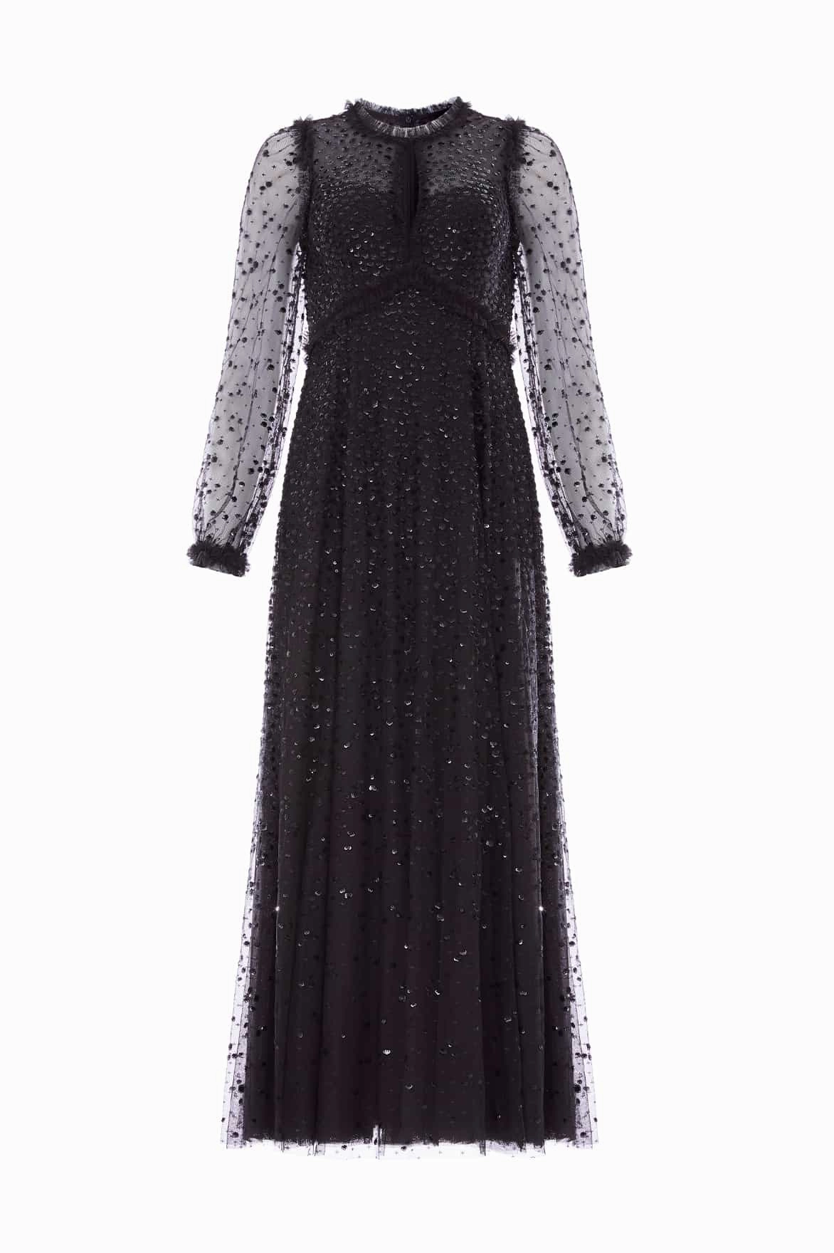 Dappled Sequin Long Sleeve Ankle Gown Chic Motion Chic Style Wear