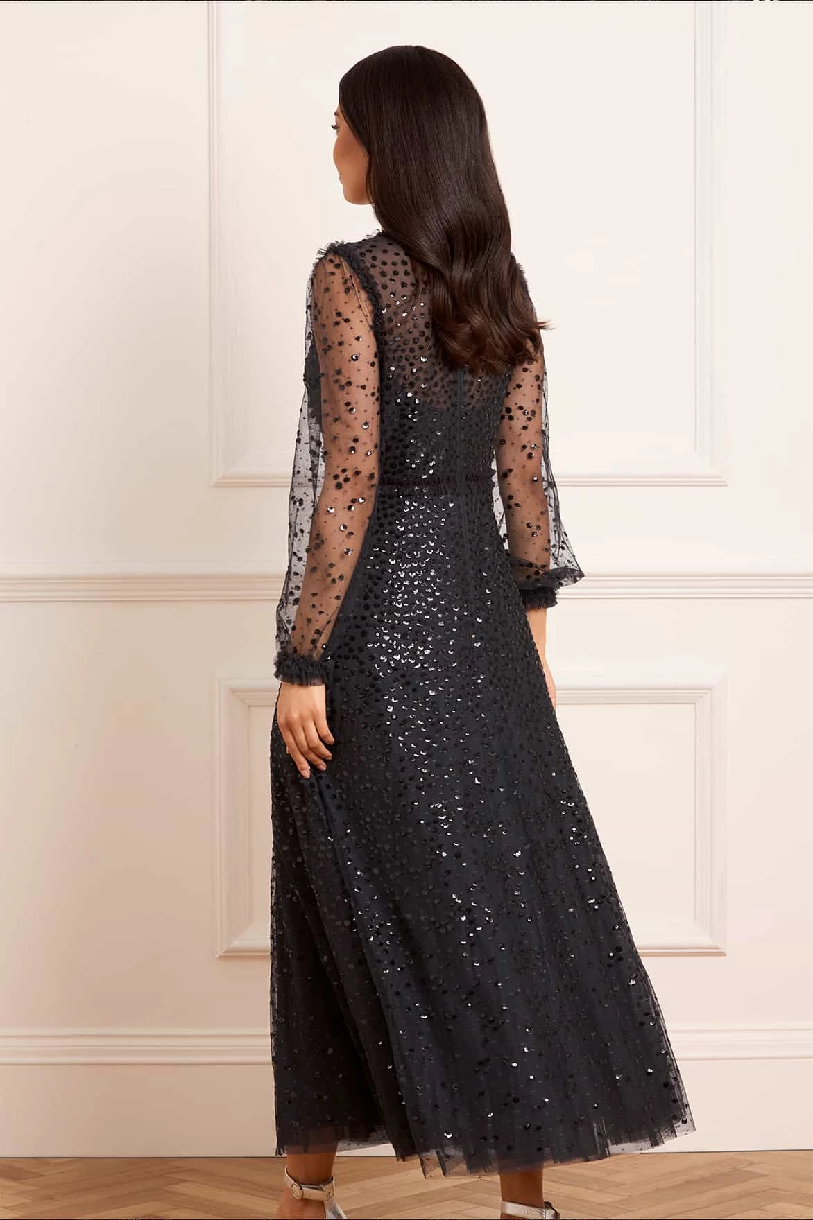 Bloom Zone Dappled Sequin Long Sleeve Ankle Gown
