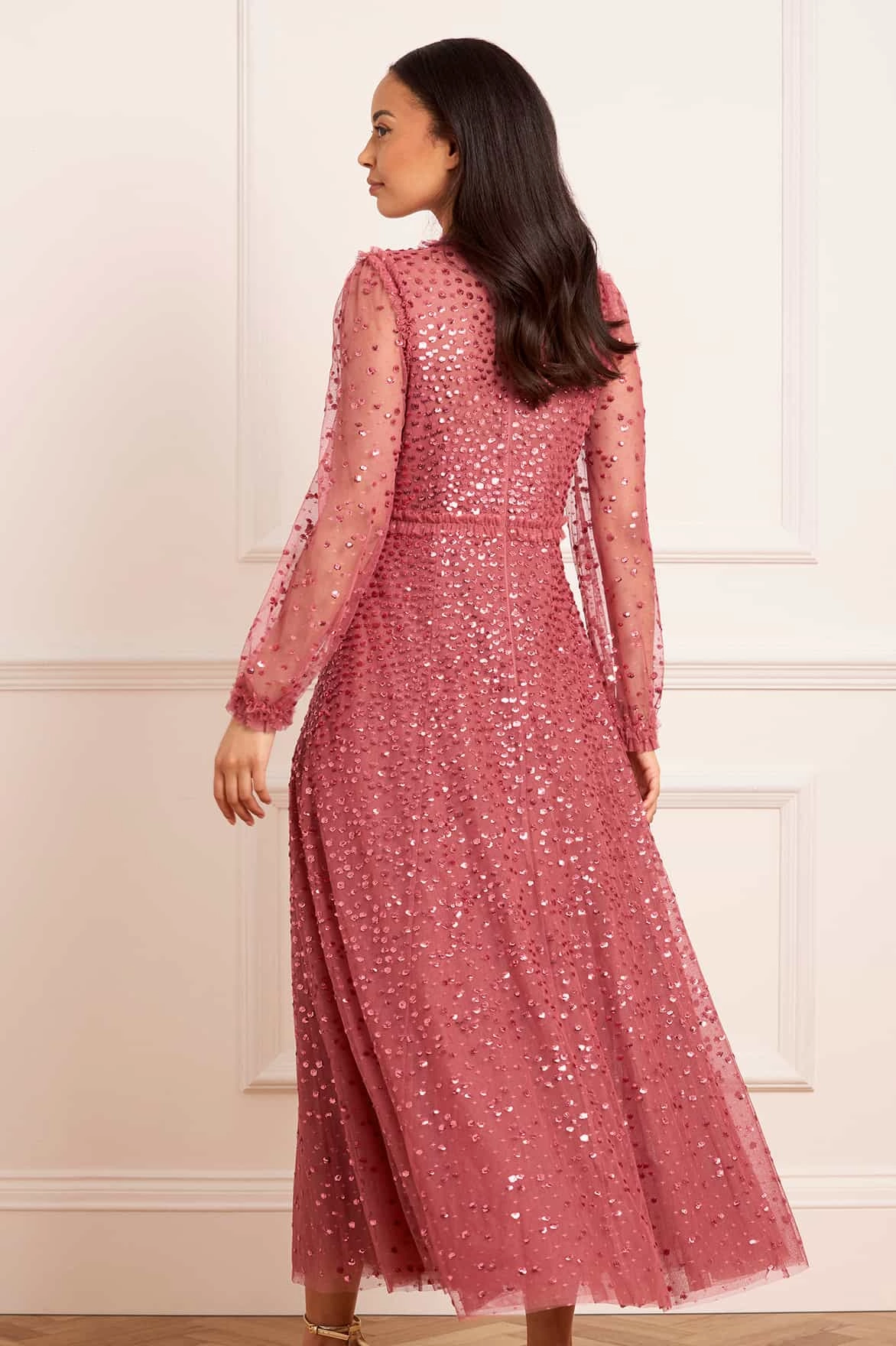 QuickDryTechnology Classic Wardrobe Piece Dappled Sequin Long Sleeve Ankle Gown