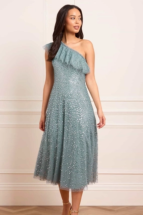 Dappled Sequin One-Shoulder Ballerina Dress Light Silhouette Lightweight Piece