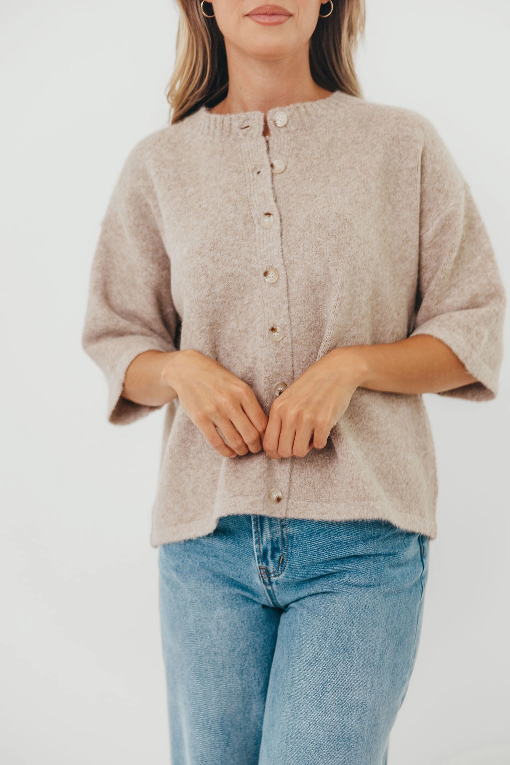 ContrastStitching Davina Button-up Sweater in Mocha