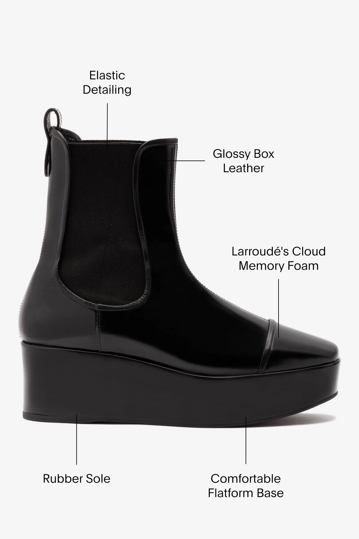 Dani Chelsea Flatform Boot In Black Box Leather Flexible Outsole Construction