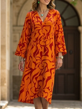 Jewel Tones Fashionable appearance Casual Swing Print Dress