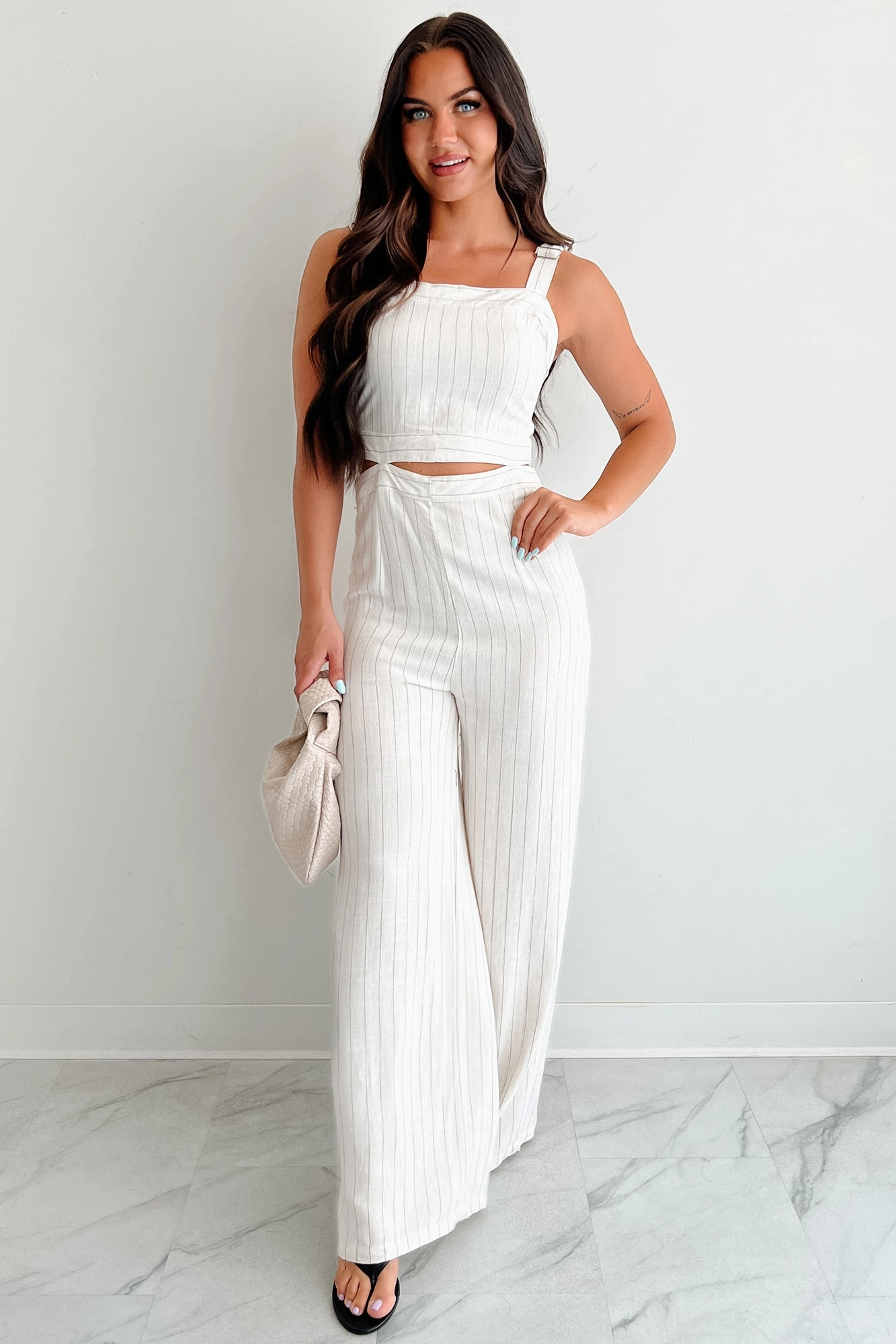 summer look Days Like This Striped Cut-Out Jumpsuit (Oatmeal)