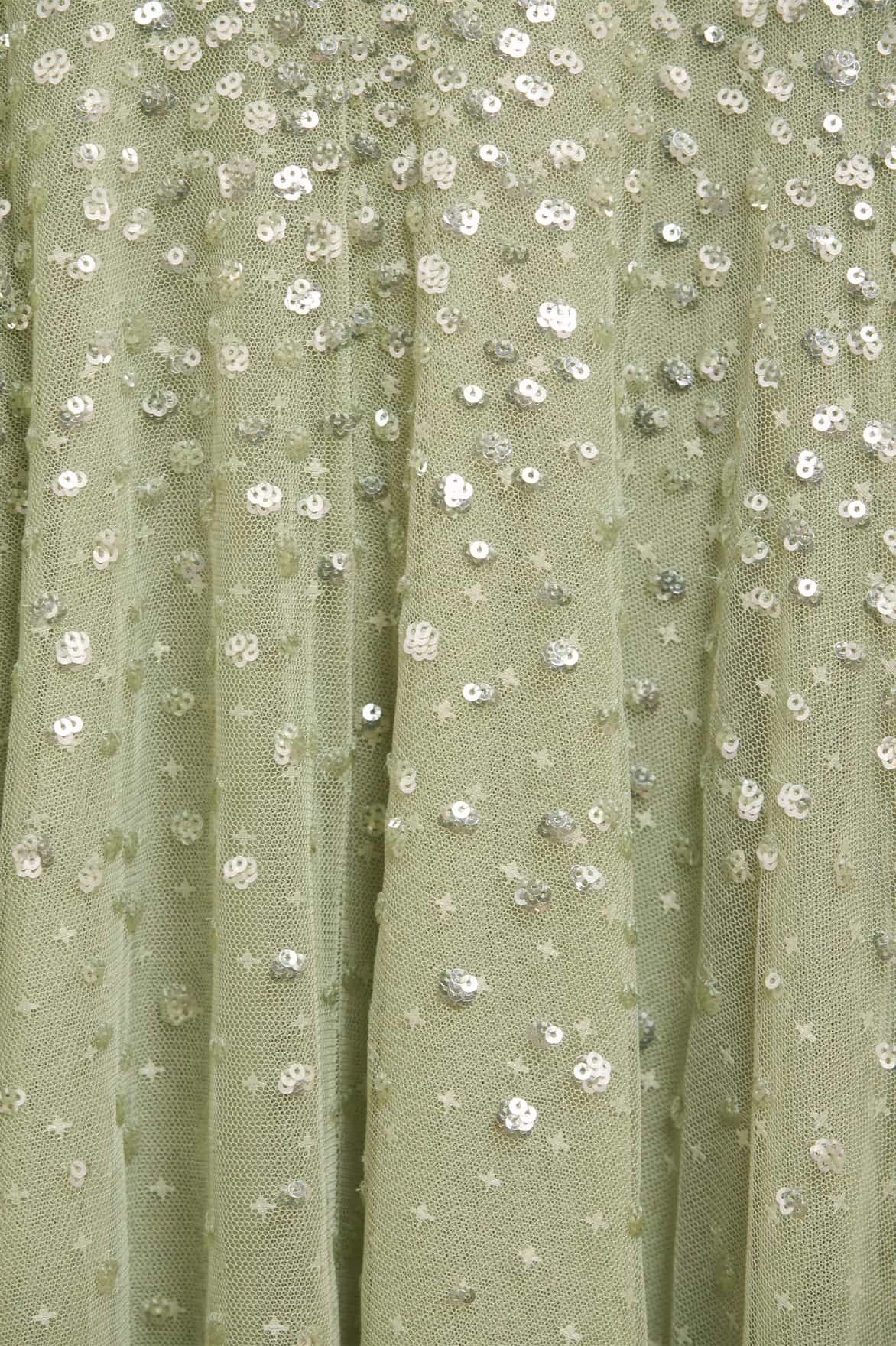 Muted Tones Dappled Sequin One-Shoulder Ankle Gown