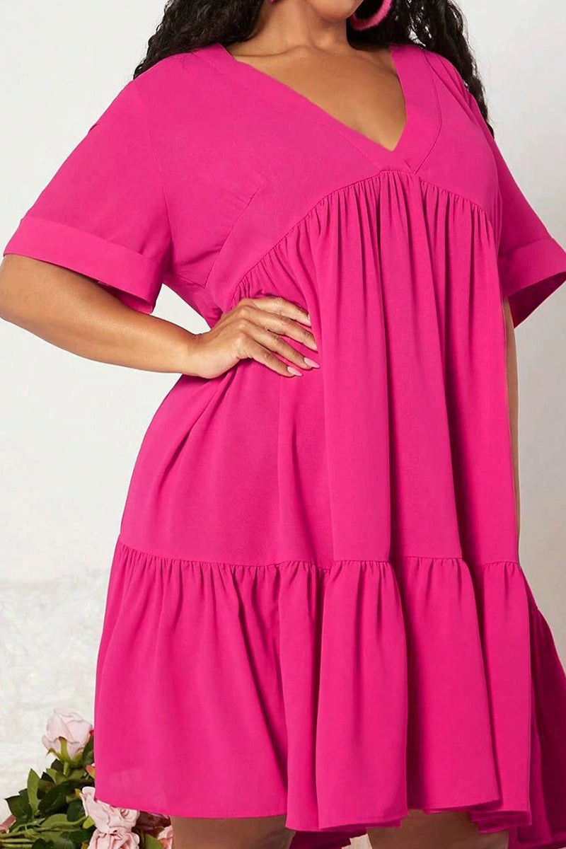 DEEP V-NECK RUFFLED LONG SLIM FIT DRESS_CWDSD3338 Modern Motion Satin Soft