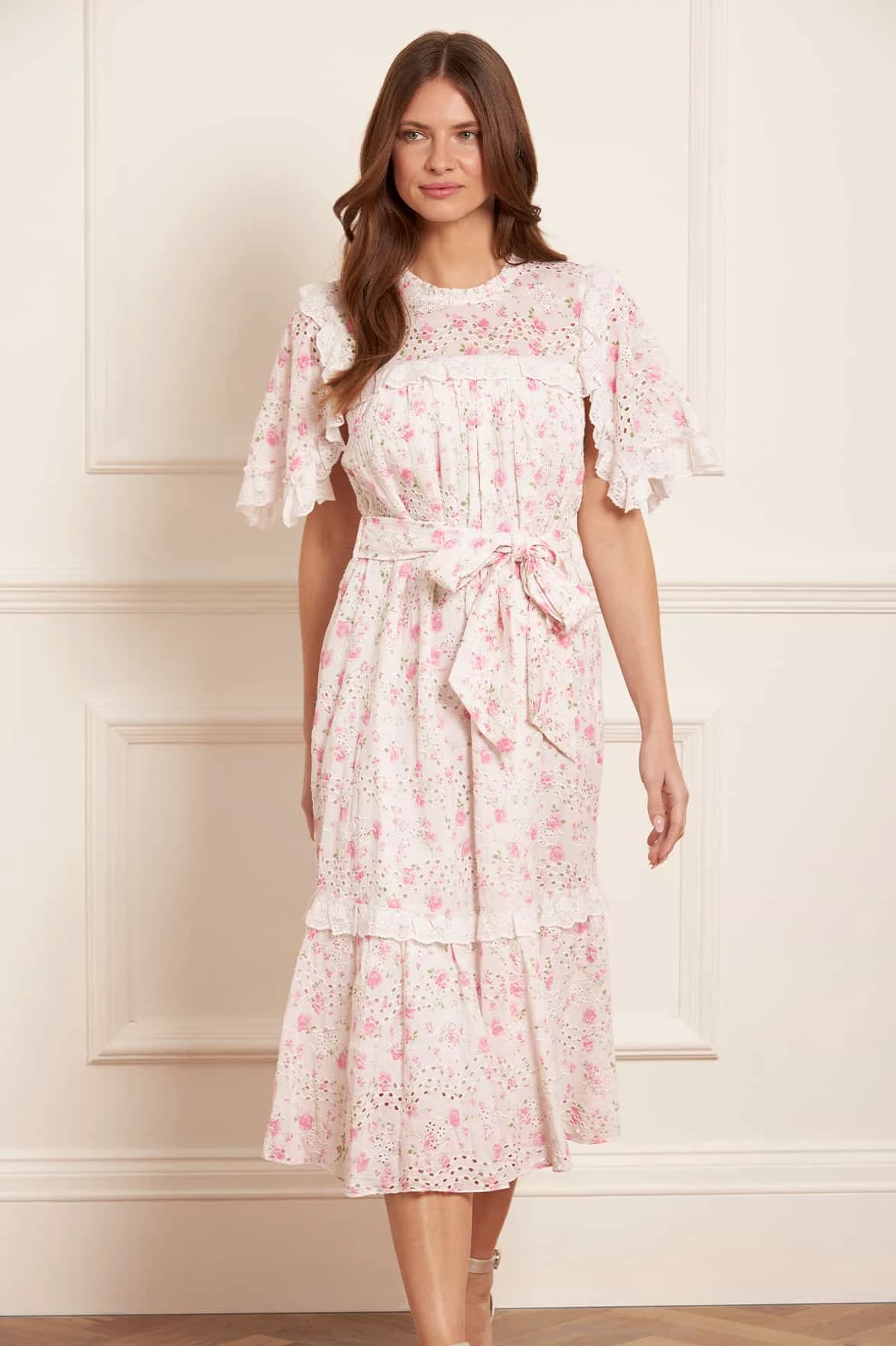 Rose Ditsy Cotton Broderie Midaxi Dress Street-Style