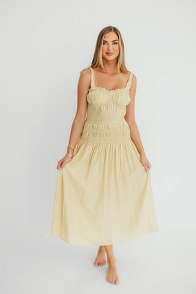 Della Adjustable Tie Midi Dress in Yellow *Final-Sale* Quick Fit Boxy-Style