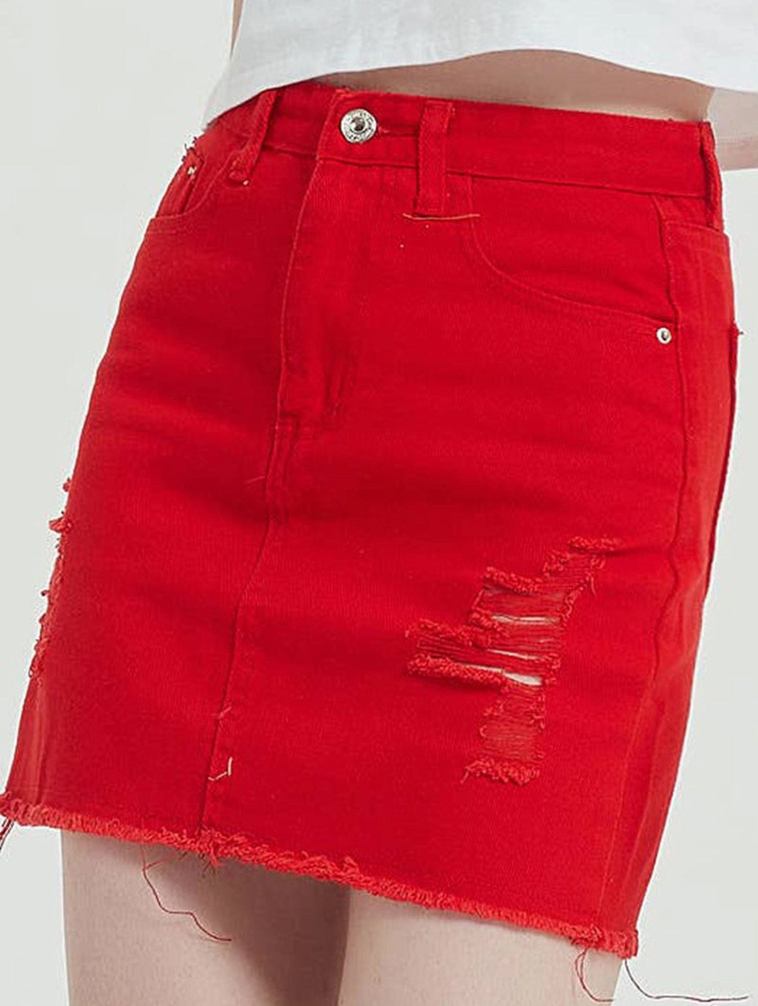 Tear Resistant Weave Yoga Ready DENIM HIGH-WAISTED SKIRT WITH HIP WRAP_CWJSK0105