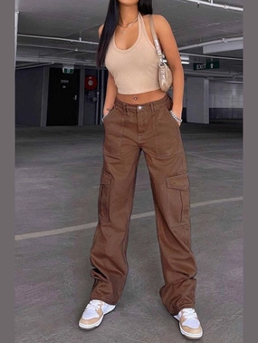 DENIM SEMI ELASTIC DESIGN CARGO PANTS_CWJP0180 Gripper Waistband