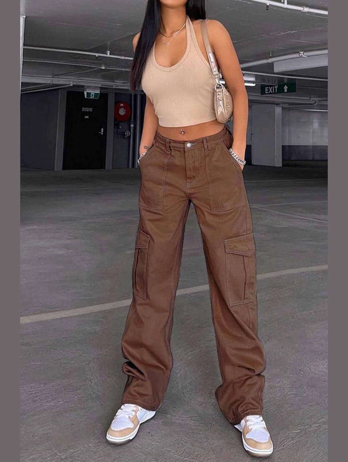 DENIM SEMI ELASTIC DESIGN CARGO PANTS_CWJP0180 Gripper Waistband