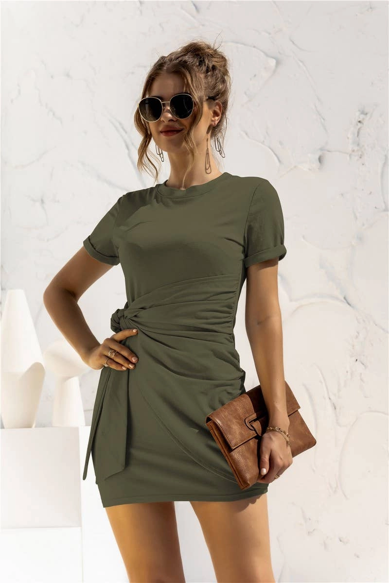 DESIGN SENSE LACE UP SHORT SLEEVED DRESS_CWDSD2628 Layerable Piece Everyday Look