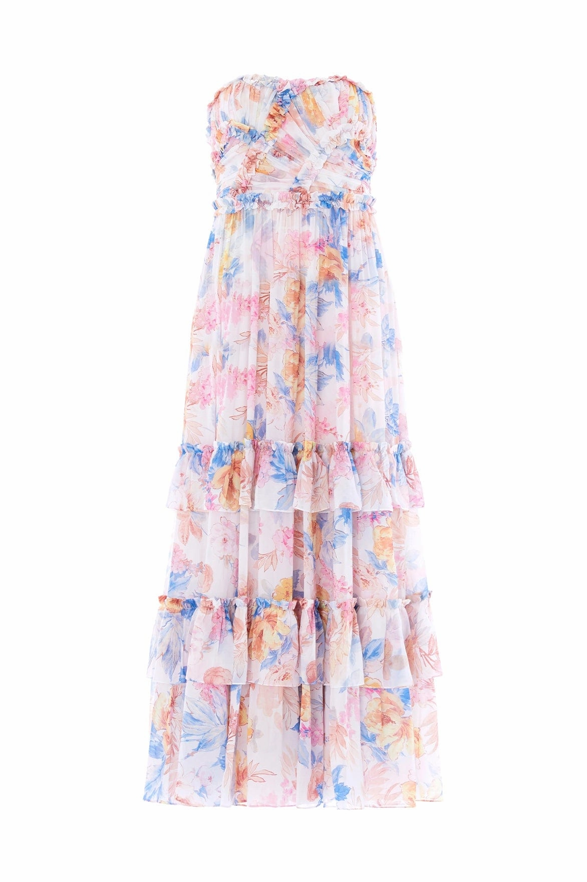 Mariannes Floral Chiffon Strapless Ankle Gown Date night Urban Light