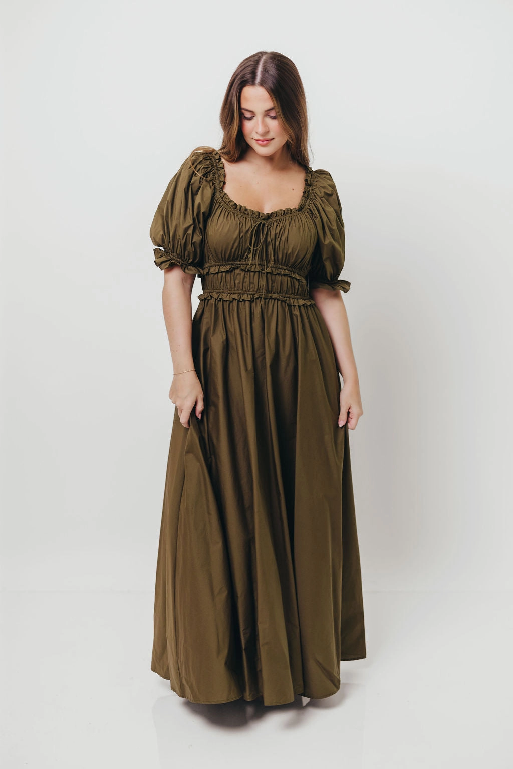 Contemporary Fit Sophisticated cocktail dress Sydnee Cotton Maxi Dress in Dusty Olive - Bump Friendly