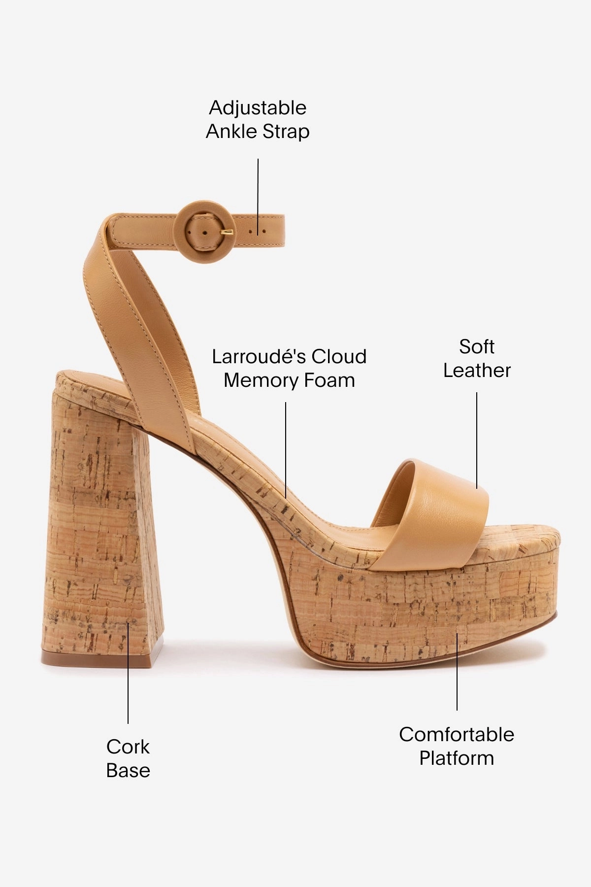 zipper Dolly Sandal In Tan Leather and Natural Cork