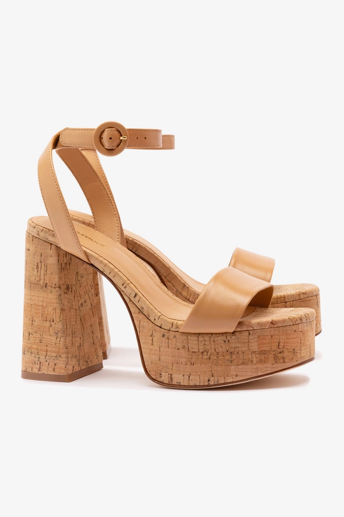 Dolly Sandal In Tan Leather and Natural Cork Stone Gray Adjustable Straps