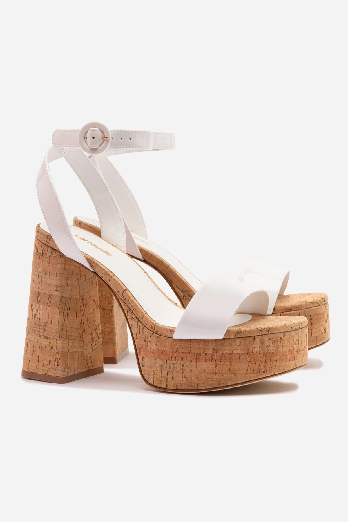 Dolly Sandal In White Patent Leather and Natural Cork Frost Safe