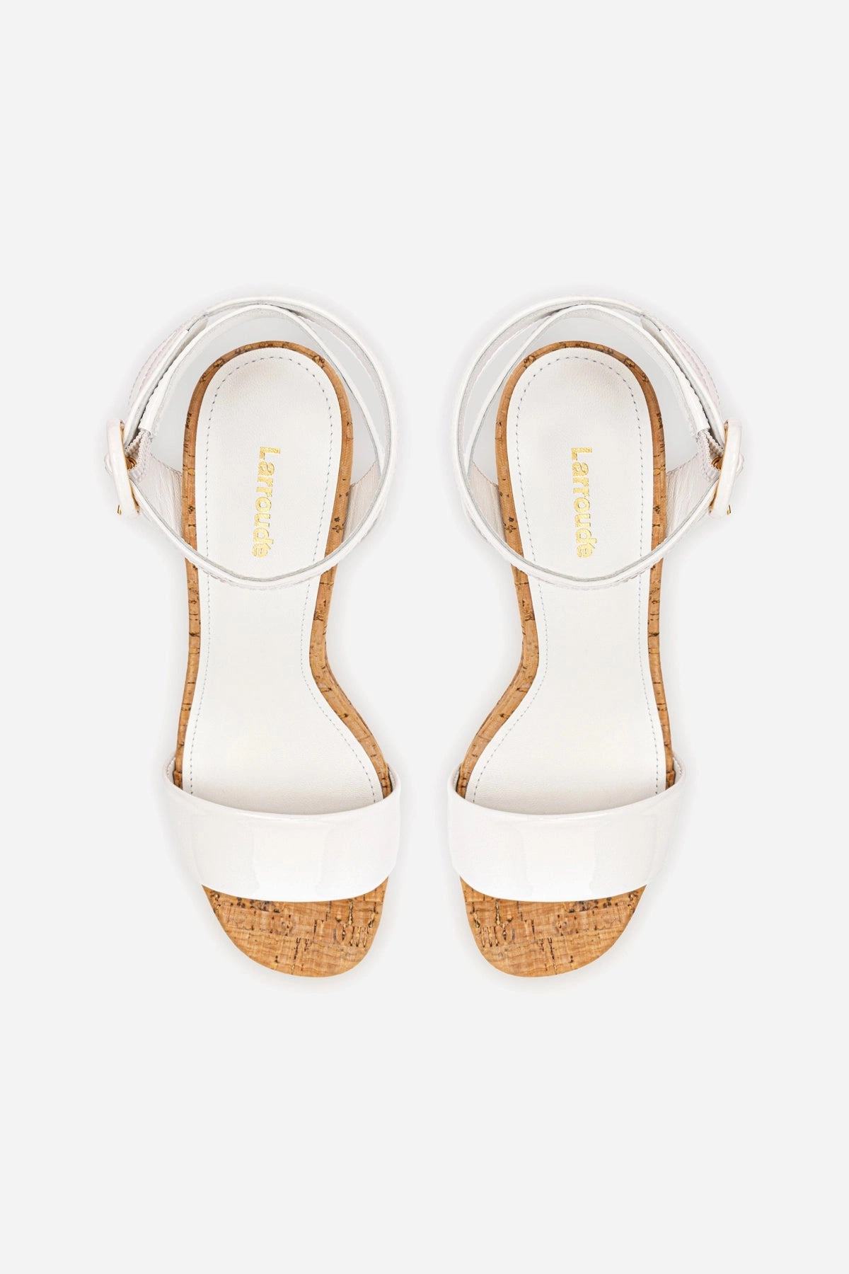 Dolly Sandal In White Patent Leather and Natural Cork Polish Look