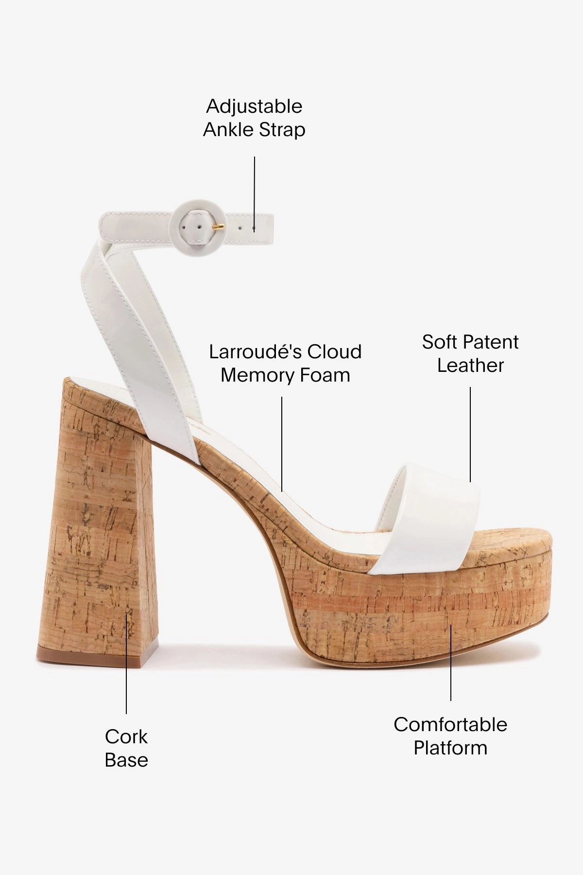 Dolly Sandal In White Patent Leather and Natural Cork Torsional Stability System