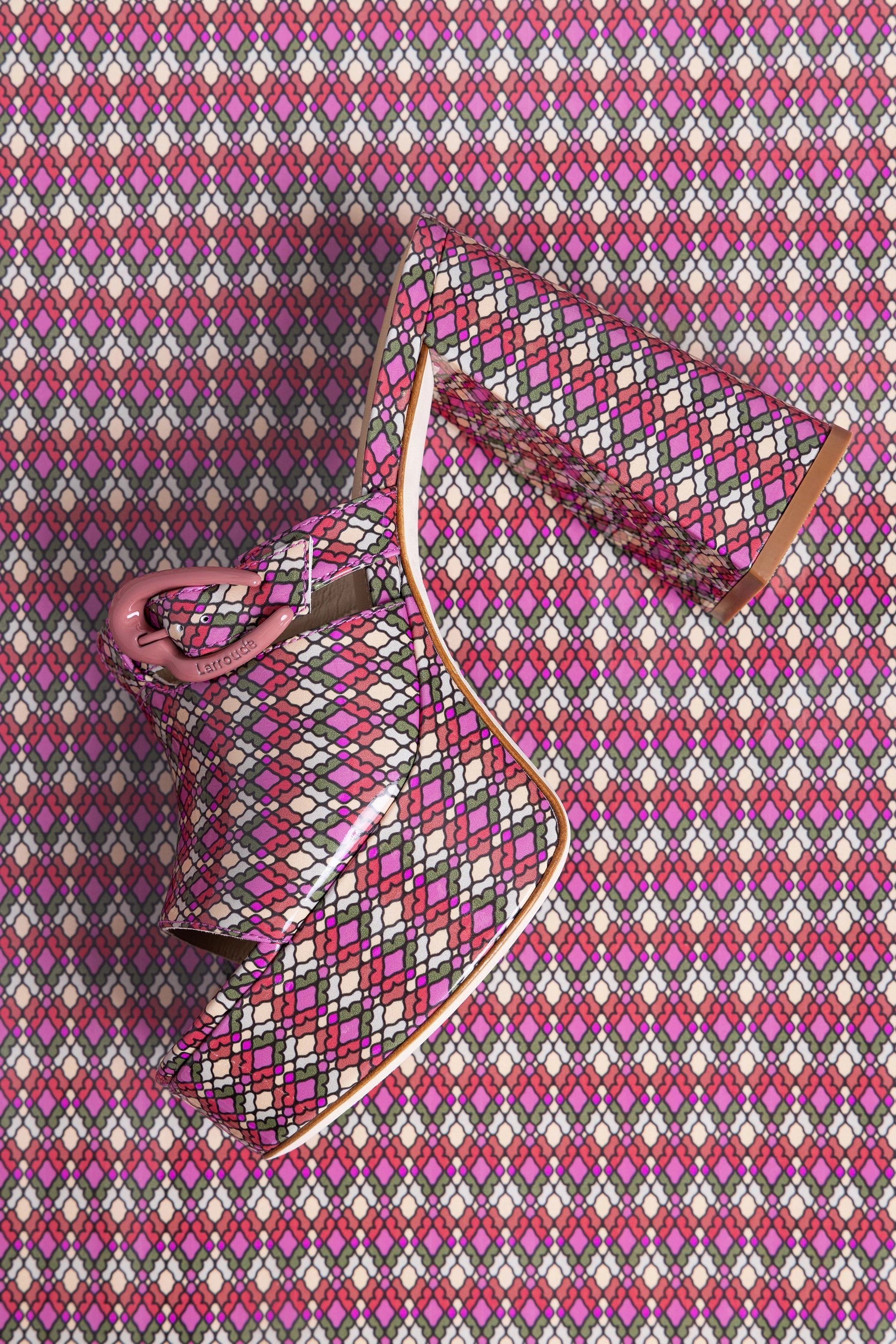 Bone Aid Slip Resistant Traction Dolly Verona Mule In Pink Vichy Patent Leather