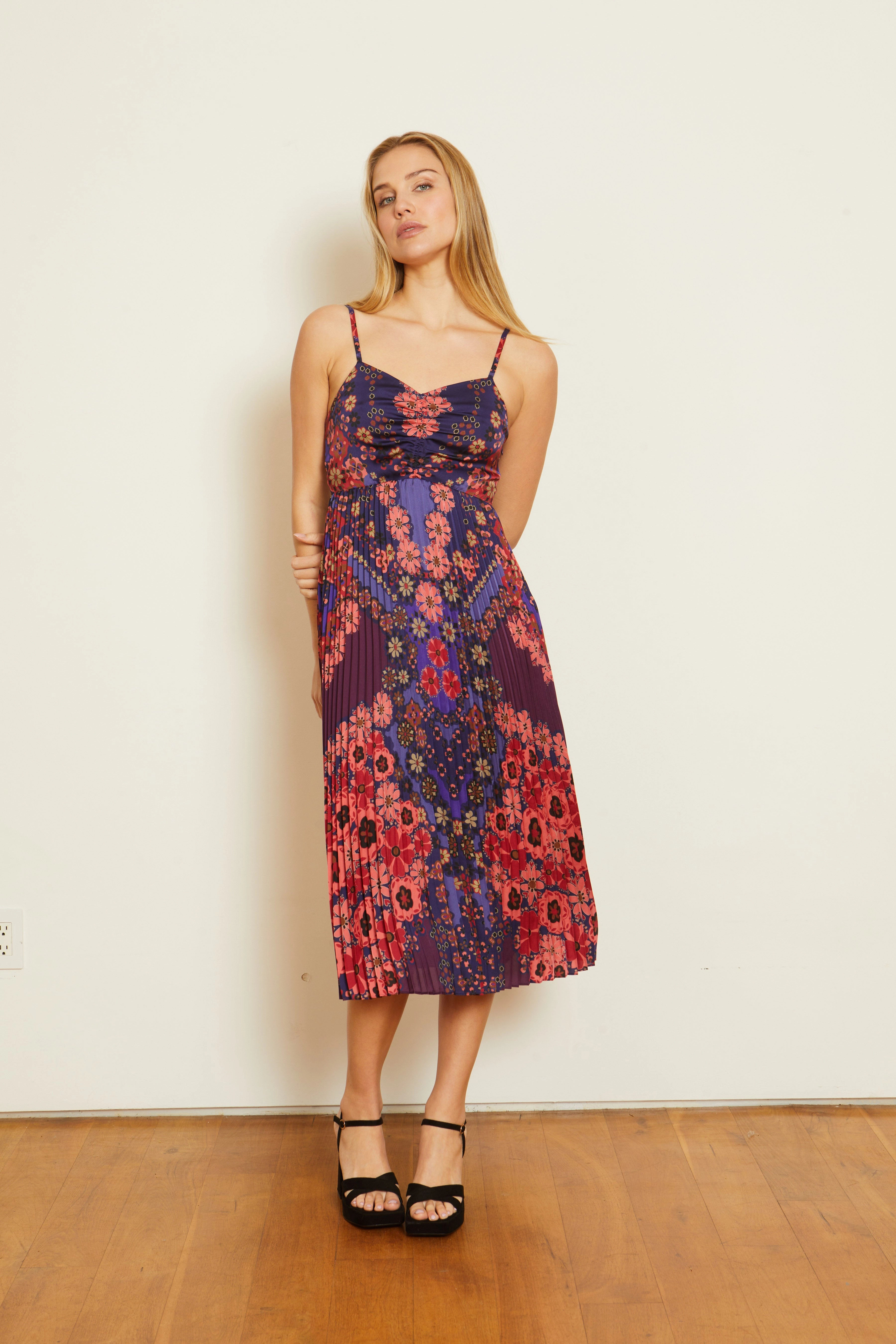 Donna Dress Patchwork Pansy ElasticWaistband Non-Pilling