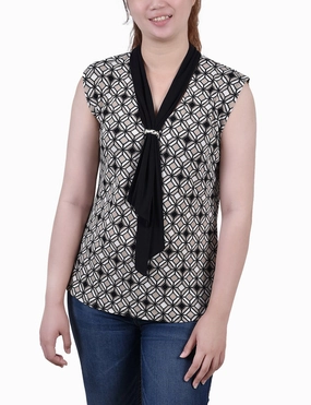 Microfiber Material Petite Sleeveless Scarf Top