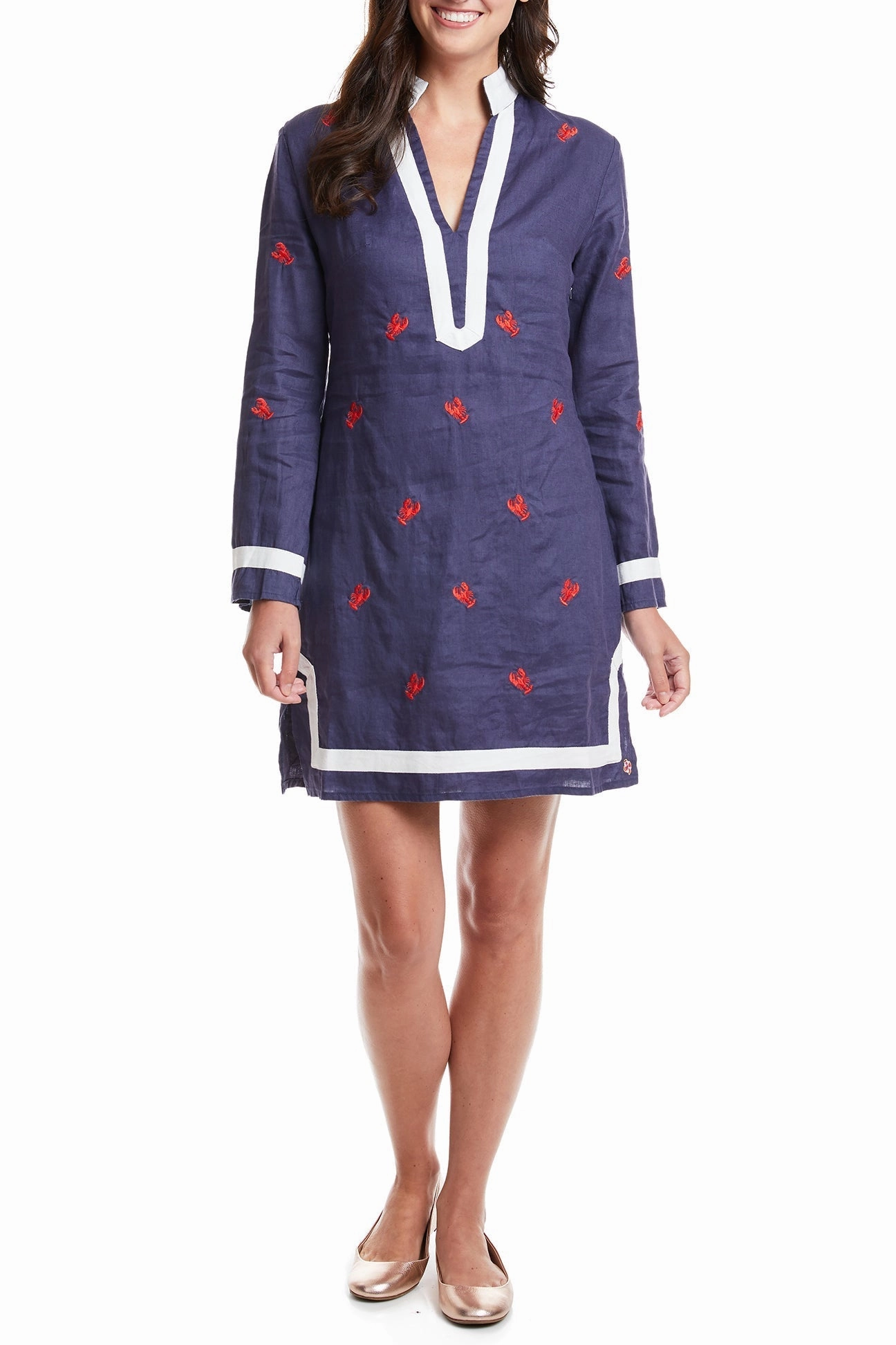 Tunic Dress Navy Linen with Lobster Stretchable Blend LowProfileSeams