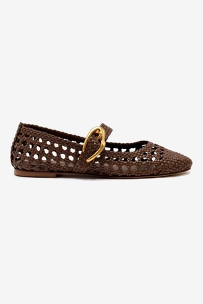 Flexible Torsion Bar Anatomical Contour Design Verona Macrame Ballet Flat In Burnt Umber Leather