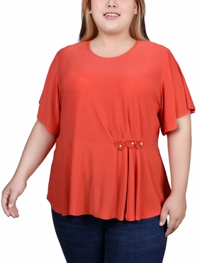 Trendy Cardigan Plus Size Flutter Sleeve Flower-Detail Top