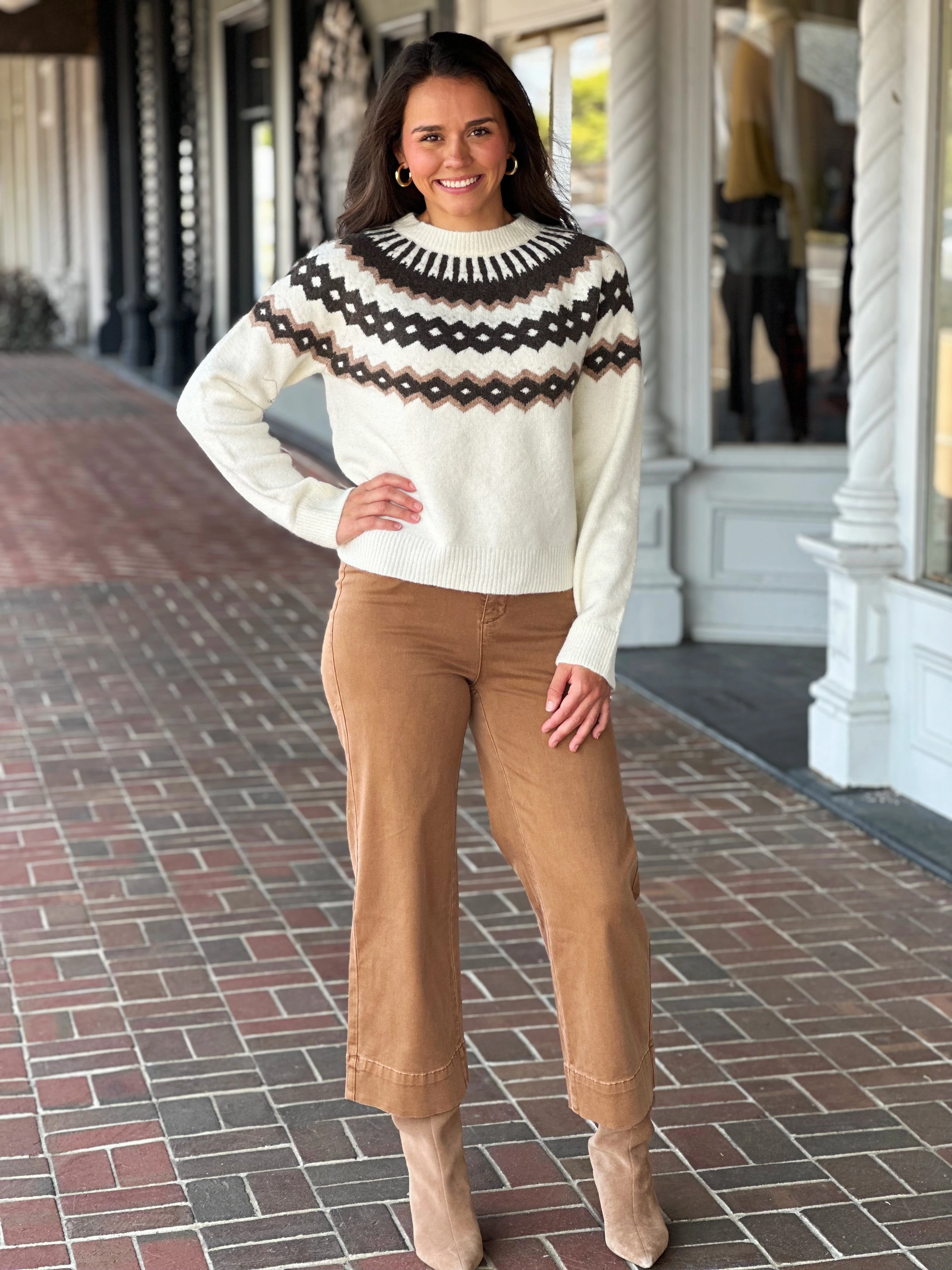 Tagless Comfort Versatile Base Layer Ivory Pattern Sweater