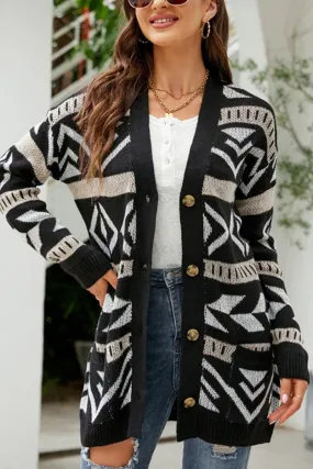 WOMEN BOHEMIAN WESTERN AZTEC PATTERN CARDIGAN High Density Weave