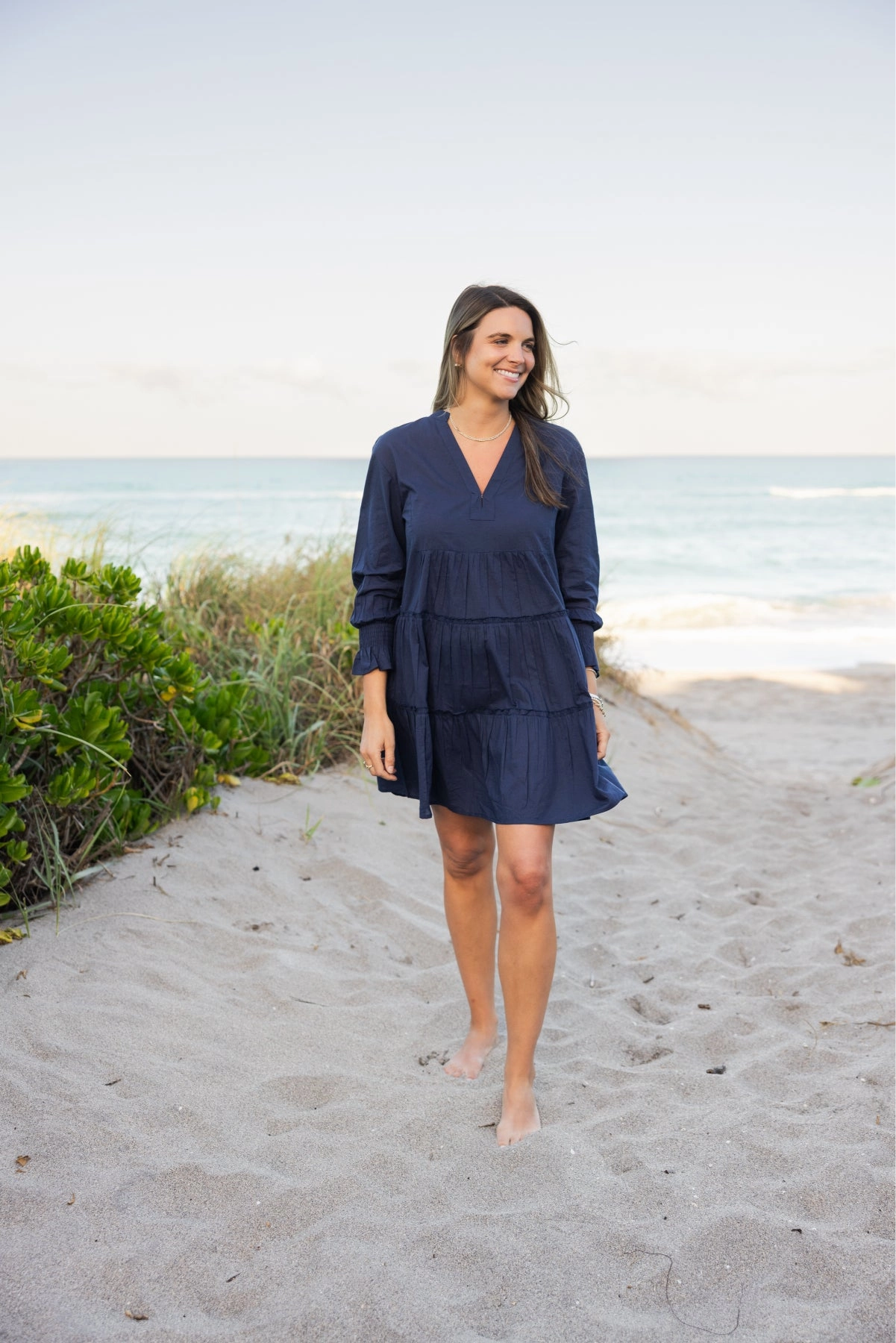 Dover Dress Solid Navy Crisp Detail Chill Design